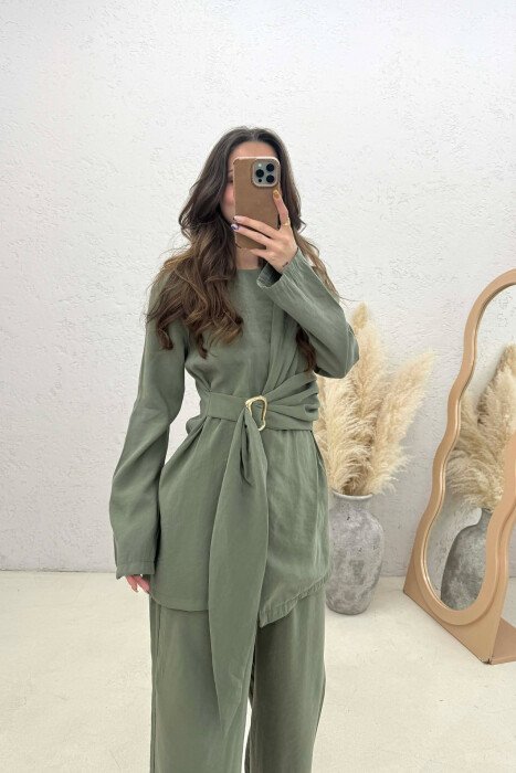 GOLD DETAIL SWEATSHIRT + TROUSERS WOMAN SET GREEN/JESHILE - 2