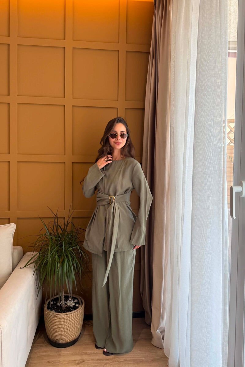 GOLD DETAIL SWEATSHIRT + TROUSERS WOMAN SET GREEN/JESHILE - 2