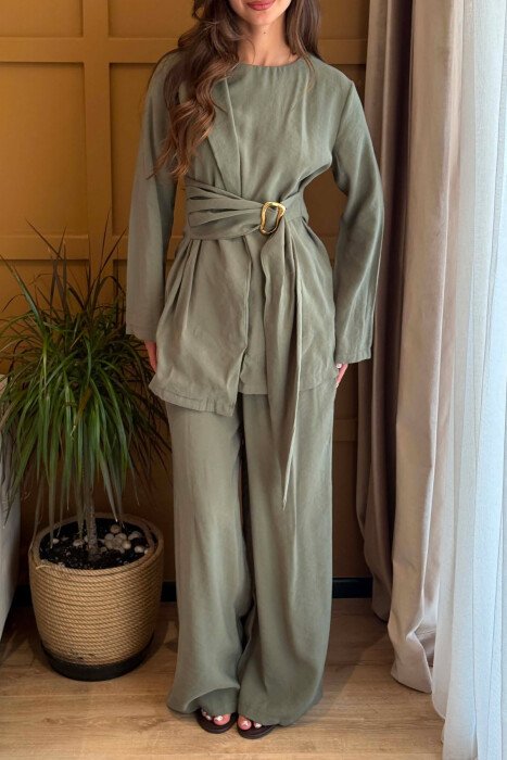 GOLD DETAIL SWEATSHIRT + TROUSERS WOMAN SET GREEN/JESHILE - 6