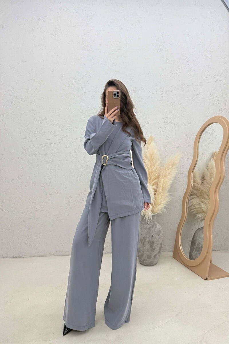 GOLD DETAIL SWEATSHIRT + TROUSERS WOMAN SET GREY/GRI - 1