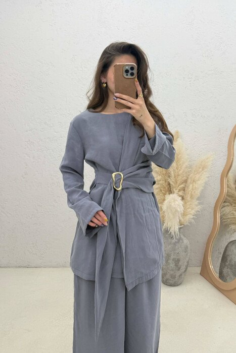 GOLD DETAIL SWEATSHIRT + TROUSERS WOMAN SET GREY/GRI - 3