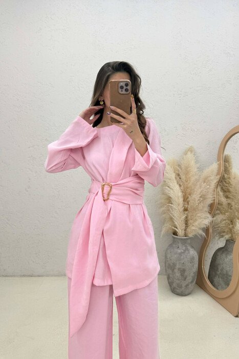 GOLD DETAIL SWEATSHIRT + TROUSERS WOMAN SET PINK/ROZE - 4