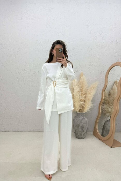 GOLD DETAIL SWEATSHIRT + TROUSERS WOMAN SET WHITE-E BARDHE 