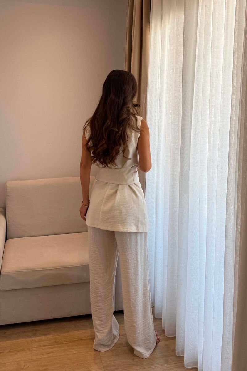 GOLD DETAIL VEST + TROUSERS WOMAN SET CREAM/KREM - 4