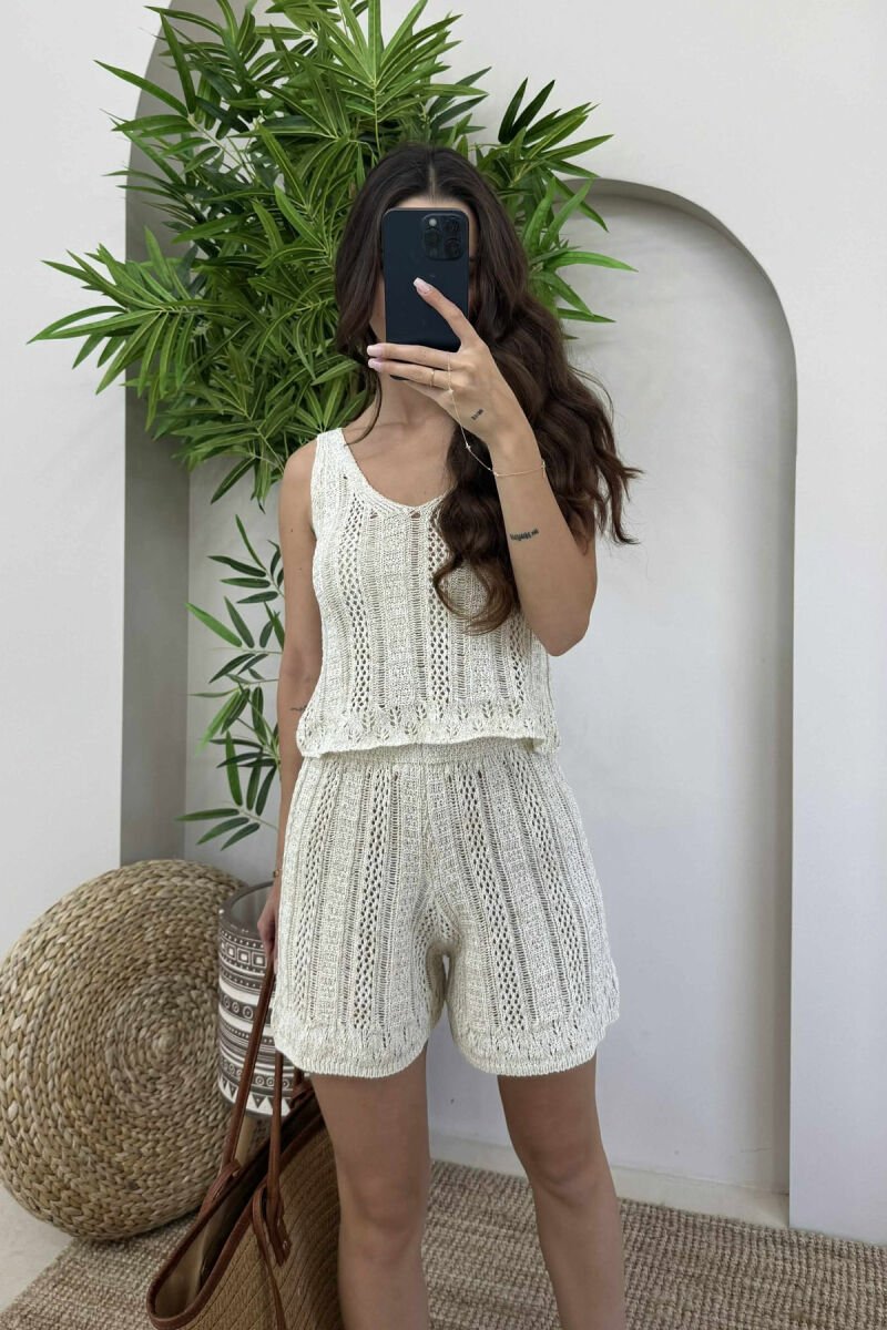 GOLD SPARKLES CROP+SHORTS WOMEN SET CREAM/KREM - 2
