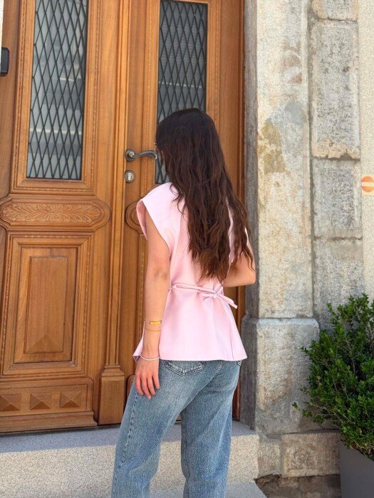 GOLD SUN BUTTON DETAIL LACING WOMEN VEST PINK/ROZE - 3