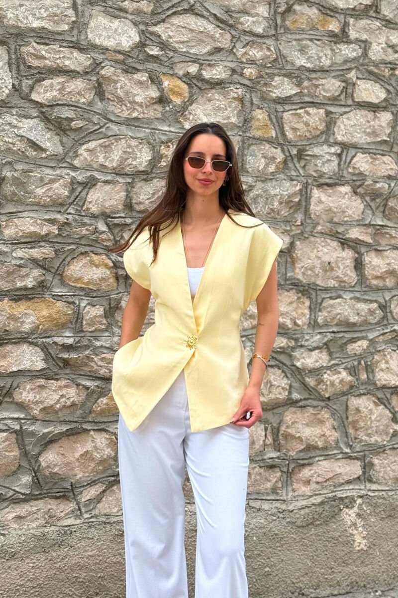 GOLD SUN BUTTON DETAIL LACING WOMEN VEST YELLOW/E VERDHE - 1