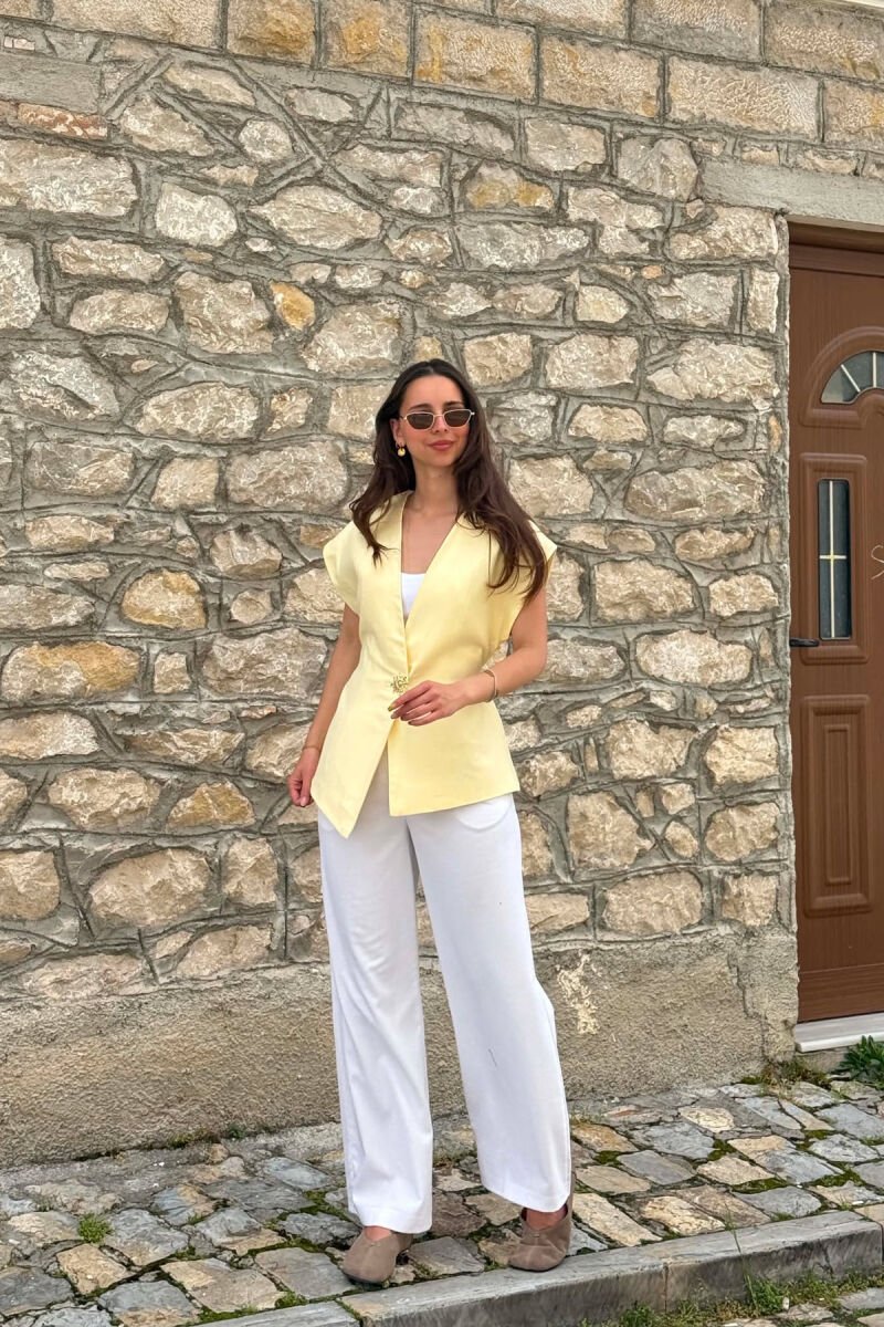 GOLD SUN BUTTON DETAIL LACING WOMEN VEST YELLOW/E VERDHE - 2