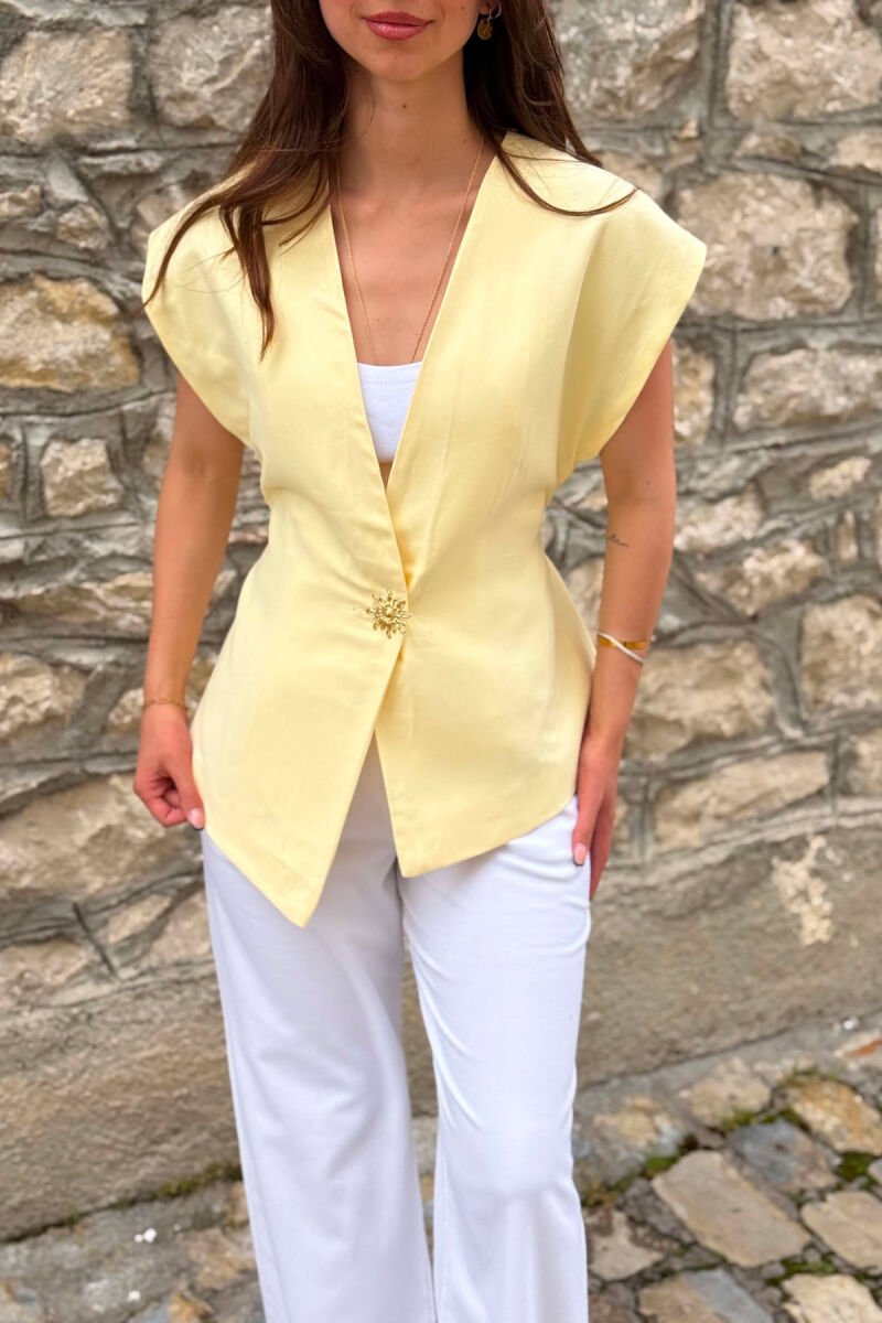 GOLD SUN BUTTON DETAIL LACING WOMEN VEST YELLOW/E VERDHE - 4