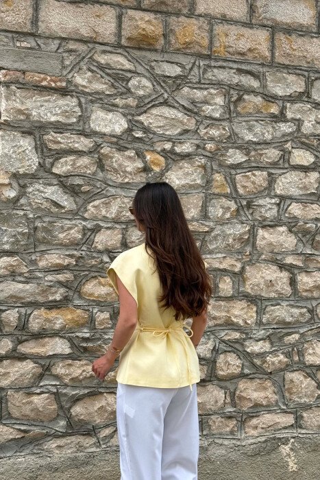 GOLD SUN BUTTON DETAIL LACING WOMEN VEST YELLOW/E VERDHE - 5