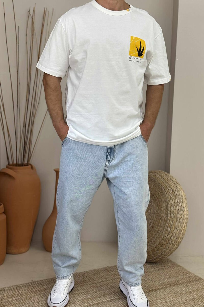 GOLDEN HOLIDAYS WRITTING DESIGNED MEN T-SHIRT WHITE-E BARDHE - 1