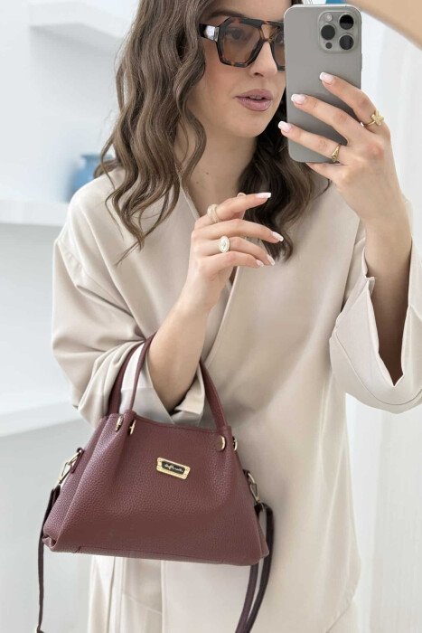 GOLDEN LOGO ZIPPER WOMEN BAG BURGUNDY/VISHNJE - 3