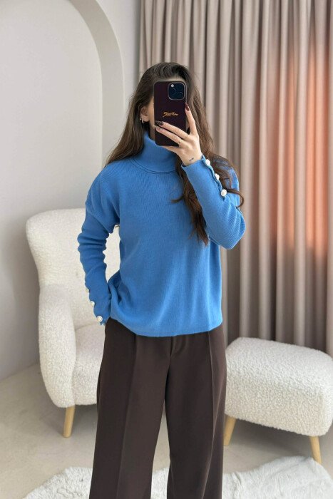 GOLF ME DETAJIN E KOPSAVE NË MENGËT PËR FEMRA NË NGJYRËN BLU TË ZBARDHUR - 3