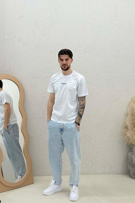 GRAVITY FRONT WRITTING MEN T-SHIRT WHITE-E BARDHE - 3
