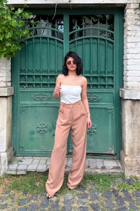 HALF ELASTIC WAIST WOMEN TROUSERS DARK BEIGE/BEZHE ERRET - KLAUDIO FASHION
