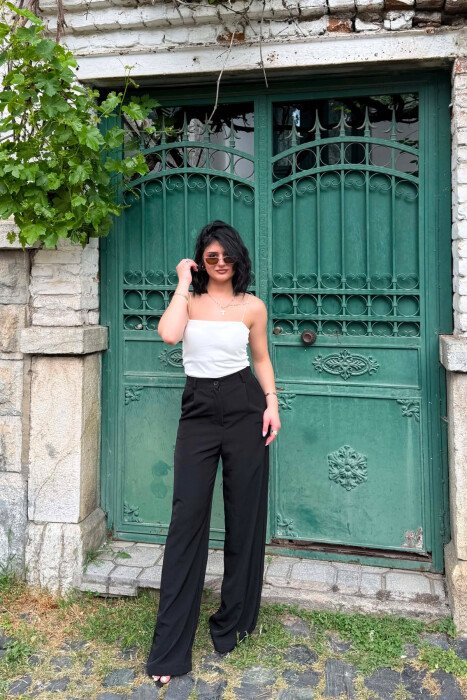 HALF ELASTIC WAIST WOMEN TROUSERS BLACK/ E ZEZE - KLAUDIO FASHION