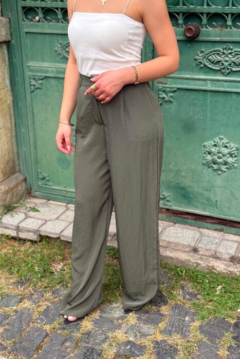 HALF ELASTIC WAIST WOMEN TROUSERS GREEN/JESHILE - 2