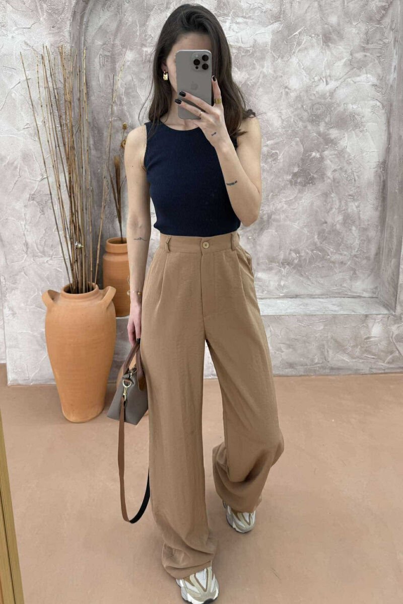 HALF ELASTIC WAIST WOMEN TROUSERS LIGHT BROWN/KAZB - 4
