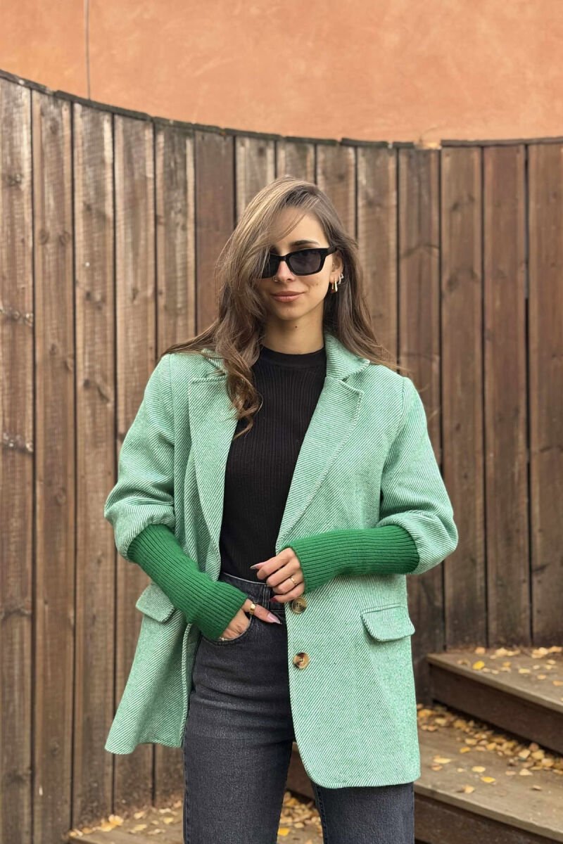 HALF KNITTED SLEEVES ZEBRA STRIPED WOMEN JACKET LIGHT GREEN/JEZB - 1