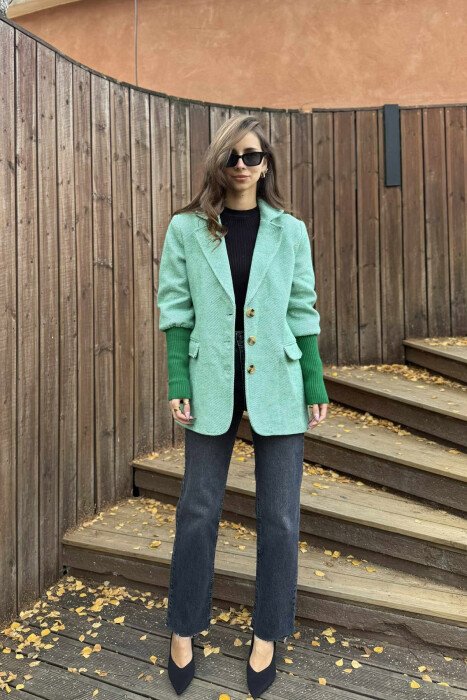 HALF KNITTED SLEEVES ZEBRA STRIPED WOMEN JACKET LIGHT GREEN/JEZB - 2