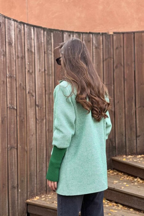 HALF KNITTED SLEEVES ZEBRA STRIPED WOMEN JACKET LIGHT GREEN/JEZB - 6