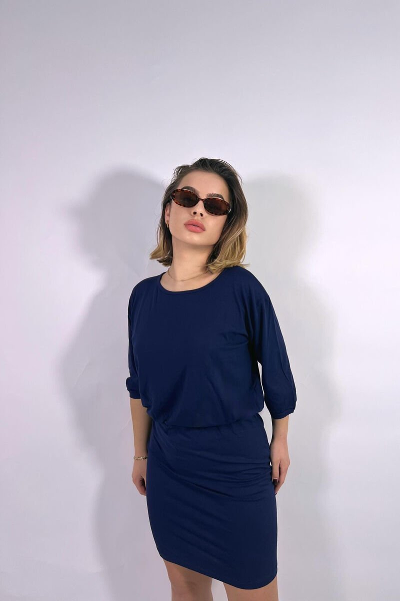 HALF SLEEVE WOMEN DRESS DARK BLUE/BEE - 4