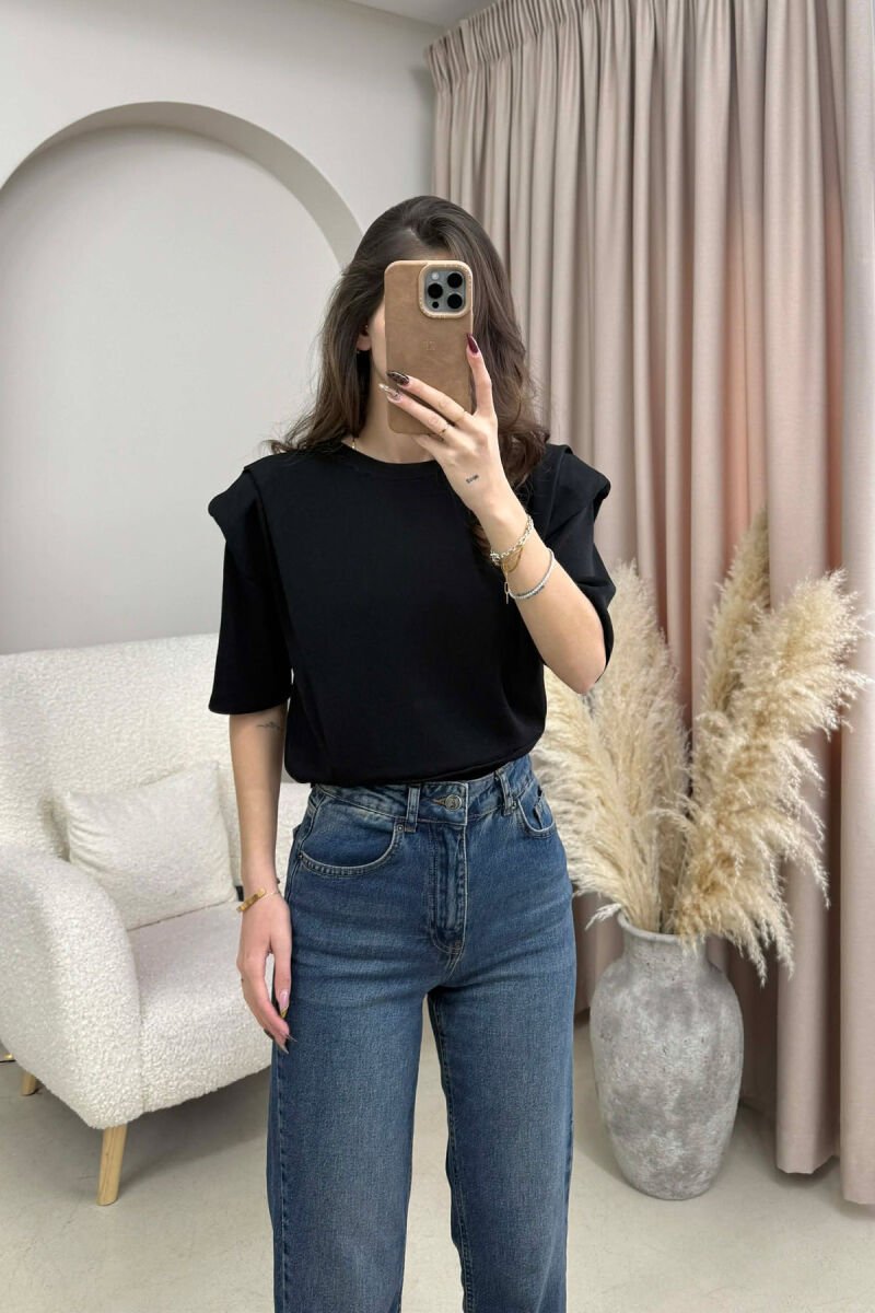 HALF SLEEVES DETAIL ONE COLOR WOMEN SWEATSHIRT BLACK/ E ZEZE - 2