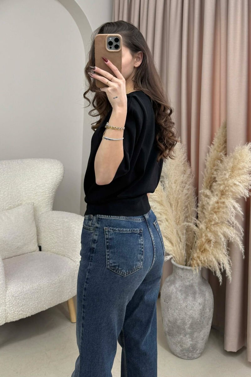 HALF SLEEVES DETAIL ONE COLOR WOMEN SWEATSHIRT BLACK/ E ZEZE - 3