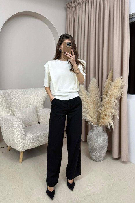 HALF SLEEVES DETAIL ONE COLOR WOMEN SWEATSHIRT WHITE-E BARDHE - 2