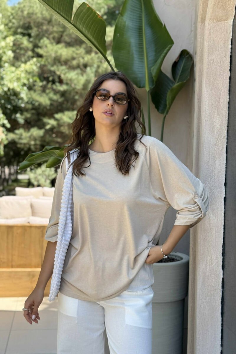 HALF SLEEVES ONE COLOR WOMEN T-SHIRT BEIGE/BEZHE - 1