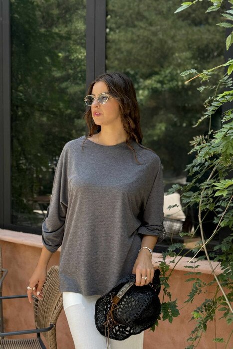 HALF SLEEVES ONE COLOR WOMEN T-SHIRT GREY/GRI - 1