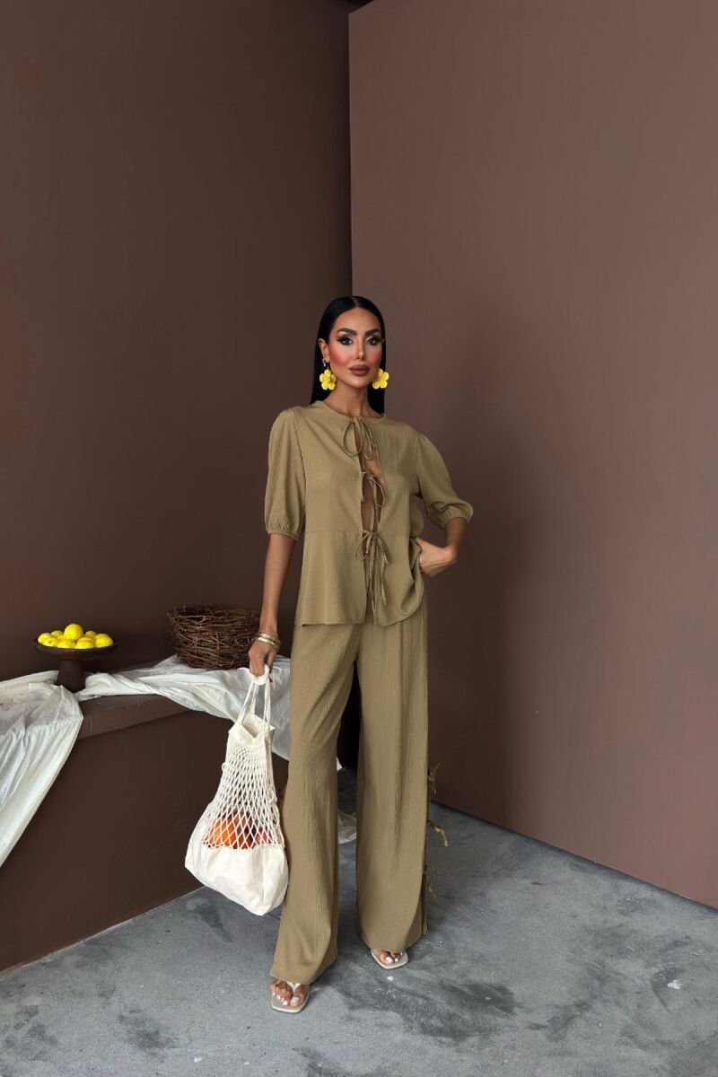 HALF SLEEVES SHIRT+TROUSERS LACINGS WOMEN SET OLIVE/ULLI - 1