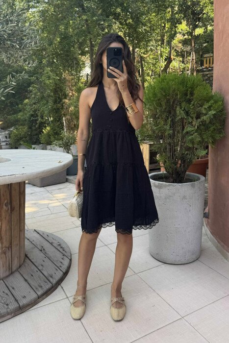 HALTER NECK ONE COLOR WOMEN DRESS BLACK/ E ZEZE - 2