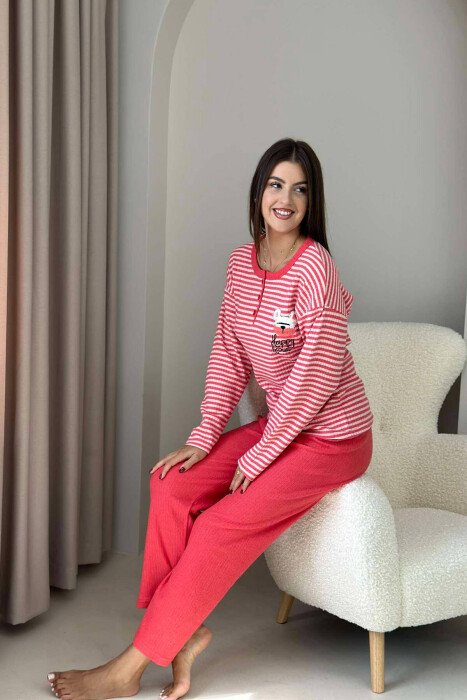HAPPY HOUR LINES WOMAN PYJAMAS SALMON/SALMON - KLAUDIO FASHION