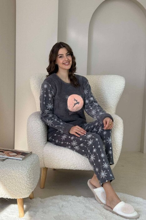 HAPPY YEAR DEER IMAGE WOMAN PYJAMAS GREY/GRI - KLAUDIO FASHION