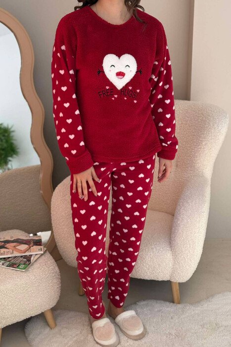 HEART DESIGN WOMEN PYJAMAS RED/E KUQE - KLAUDIO FASHION