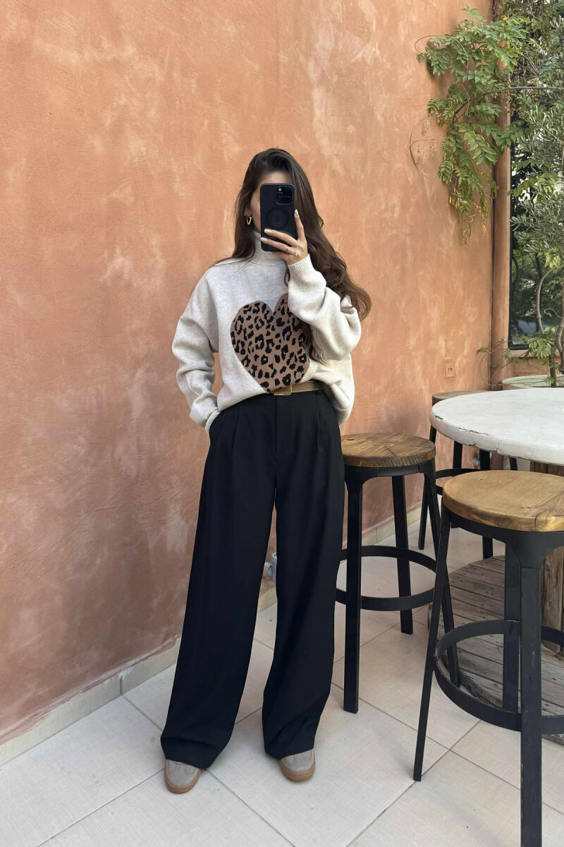 HEART DETAIL TURTLE NECK WOMEN SWEATER BEIGE/BEZHE - 1