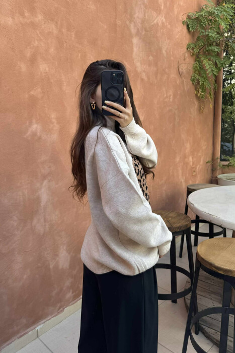 HEART DETAIL TURTLE NECK WOMEN SWEATER BEIGE/BEZHE - 4