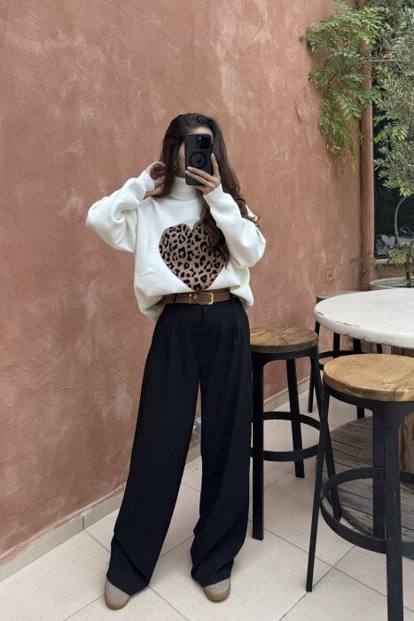 HEART DETAIL TURTLE NECK WOMEN SWEATER LIGHT BEIGE/BZHZB - 2