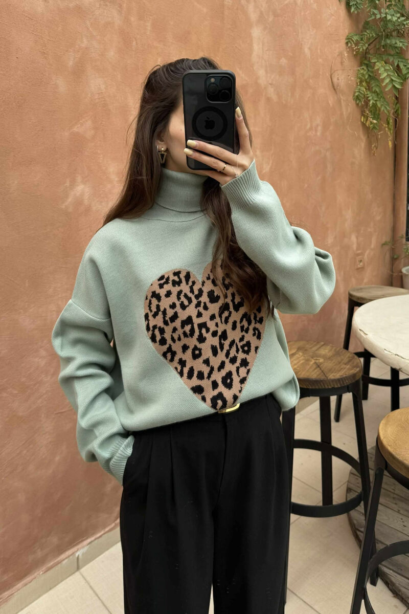 HEART DETAIL TURTLE NECK WOMEN SWEATER MINT/MENTE - 2