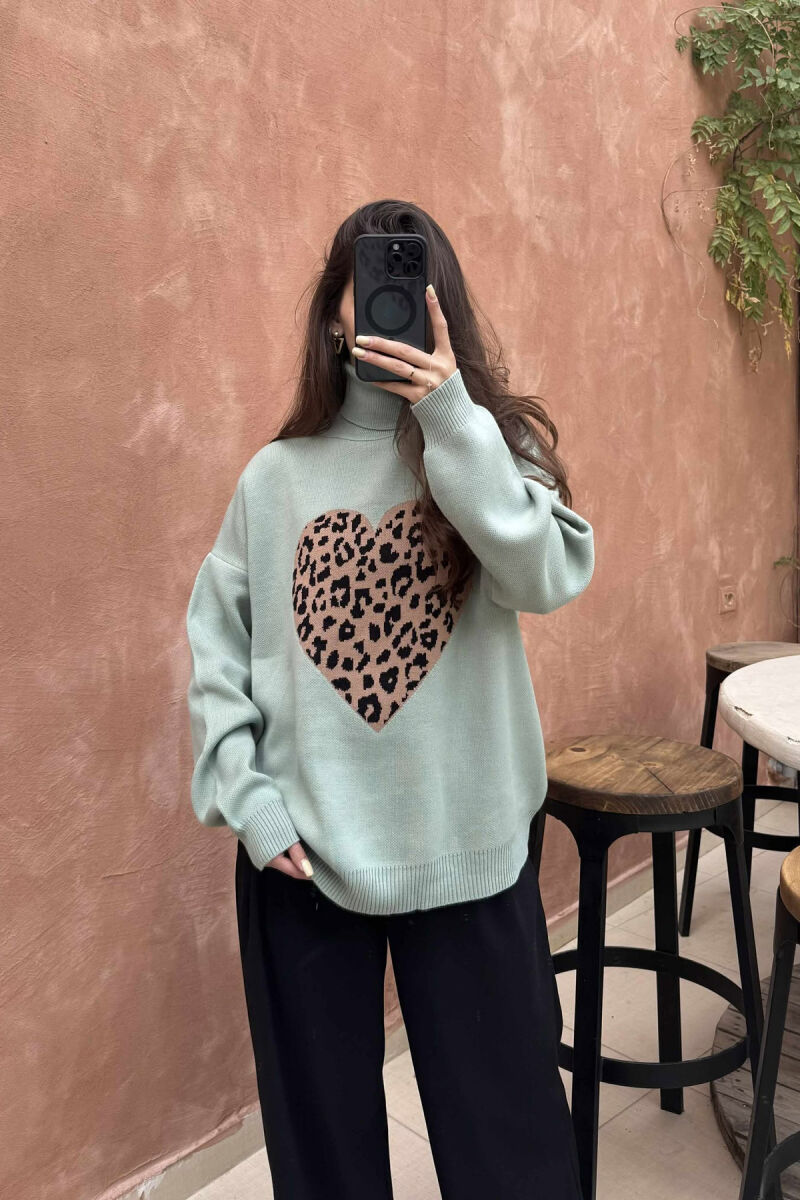 HEART DETAIL TURTLE NECK WOMEN SWEATER MINT/MENTE - 3