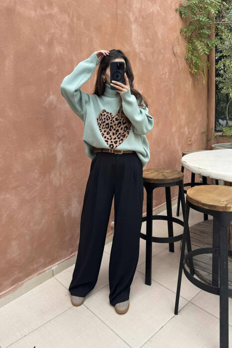 HEART DETAIL TURTLE NECK WOMEN SWEATER MINT/MENTE - 4