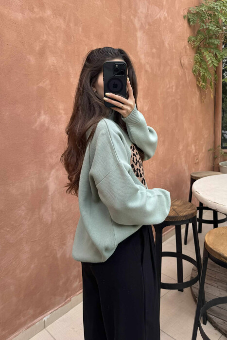 HEART DETAIL TURTLE NECK WOMEN SWEATER MINT/MENTE - 5
