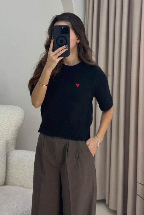 HEART LOGO SHORT SLEEVES WOMEN SWEATER BLACK/ E ZEZE - 6