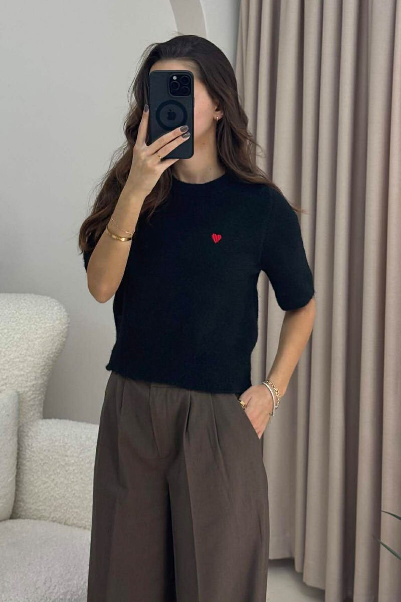 HEART LOGO SHORT SLEEVES WOMEN SWEATER BLACK/ E ZEZE - 6