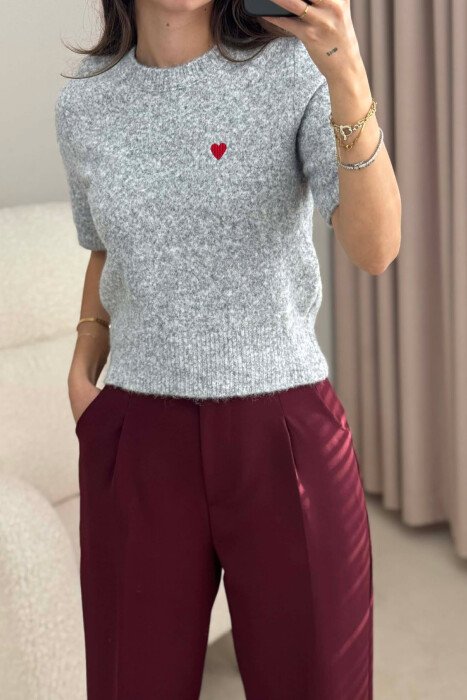 HEART LOGO SHORT SLEEVES WOMEN SWEATER GREY/GRI - 4