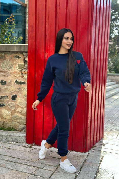 HEART LOGO SWEATSHIRT+JOGGERS WOMEN SET DARK BLUE/BEE - KLAUDIO FASHION
