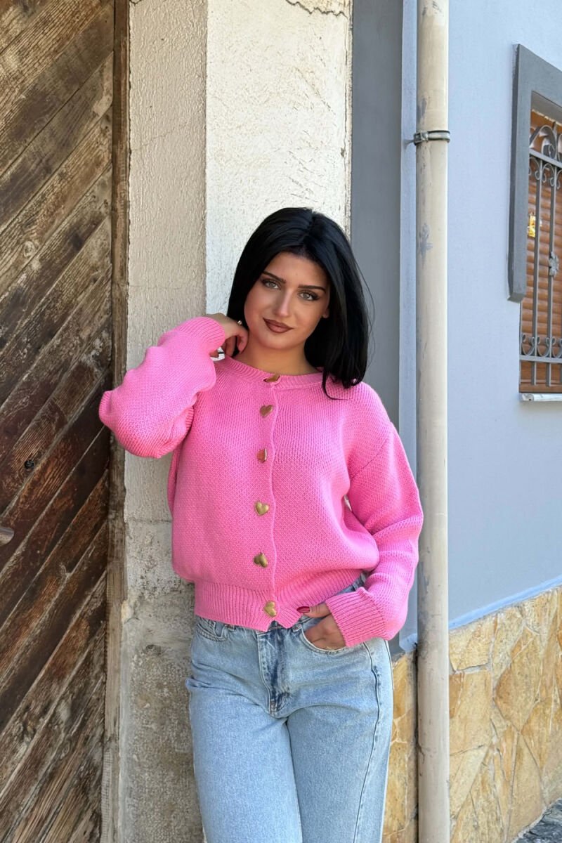 HEARTS BUTTONED ONE COLOR WOMAN CARDIGAN PINK/ROZE - 3