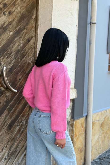 HEARTS BUTTONED ONE COLOR WOMAN CARDIGAN PINK/ROZE - 4