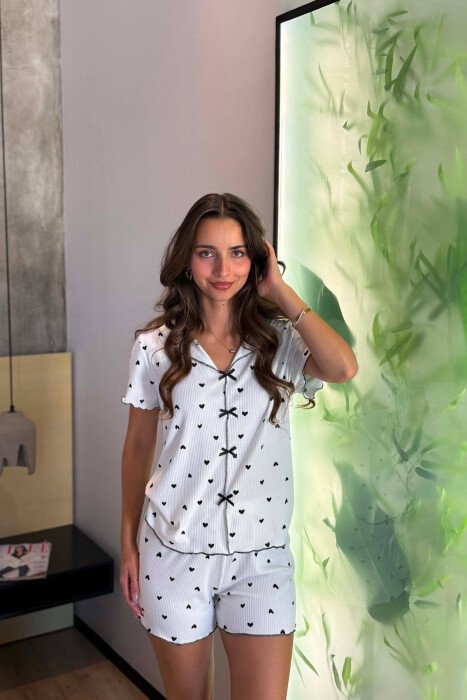 HEARTS DESIGN SHIRT + SHORTS WOMAN PYJAMAS WHITE-E BARDHE - 6